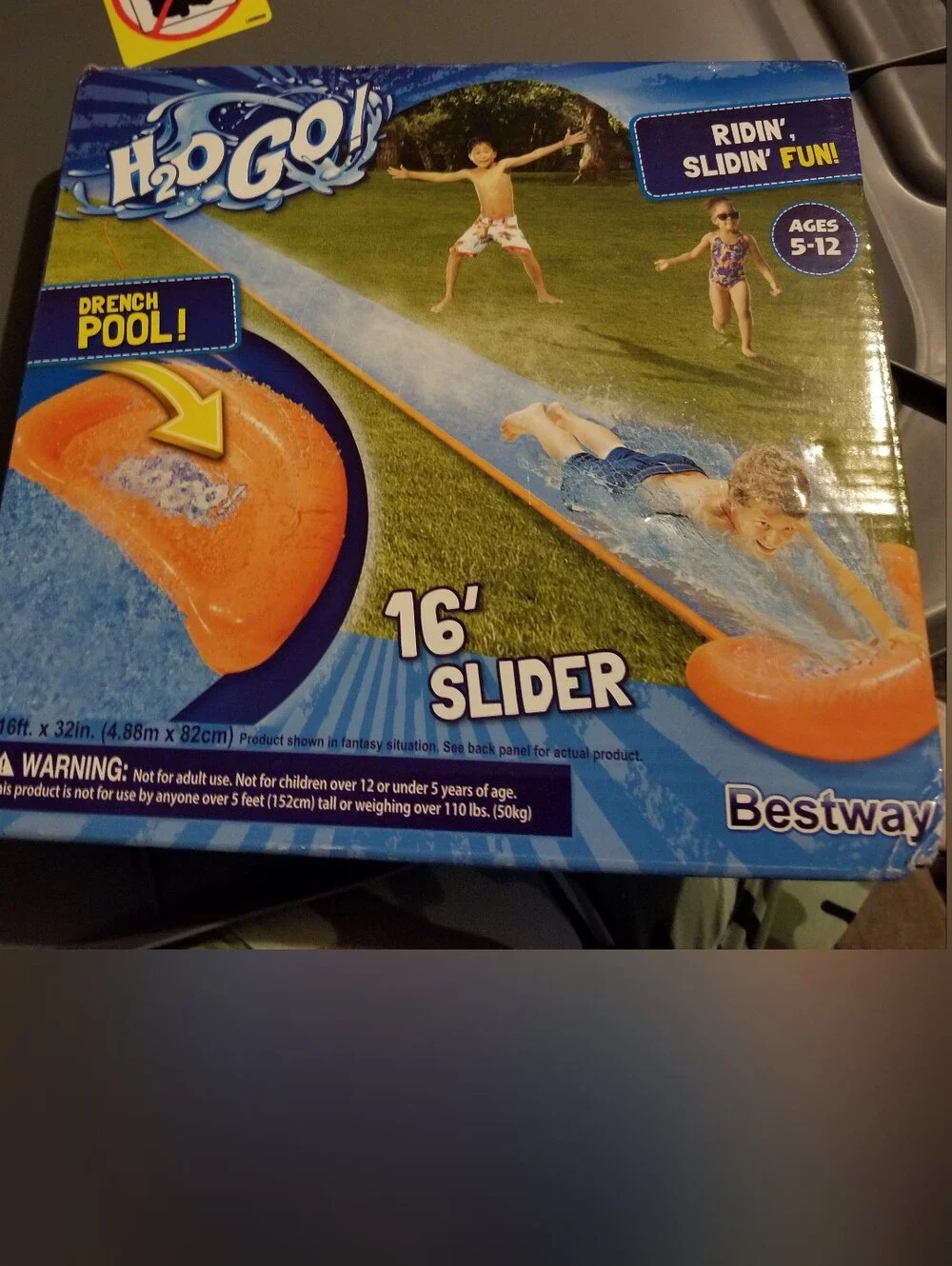 H2O GO! 16 ft Single Water Slide With Drench Pool. ..Orange/Blue